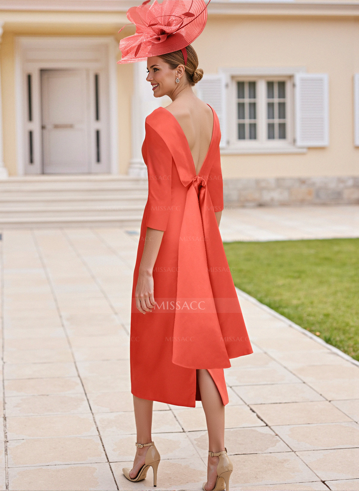 Sheath/Column Scoop Neck Satin Cocktail Dresses With Bow(s)