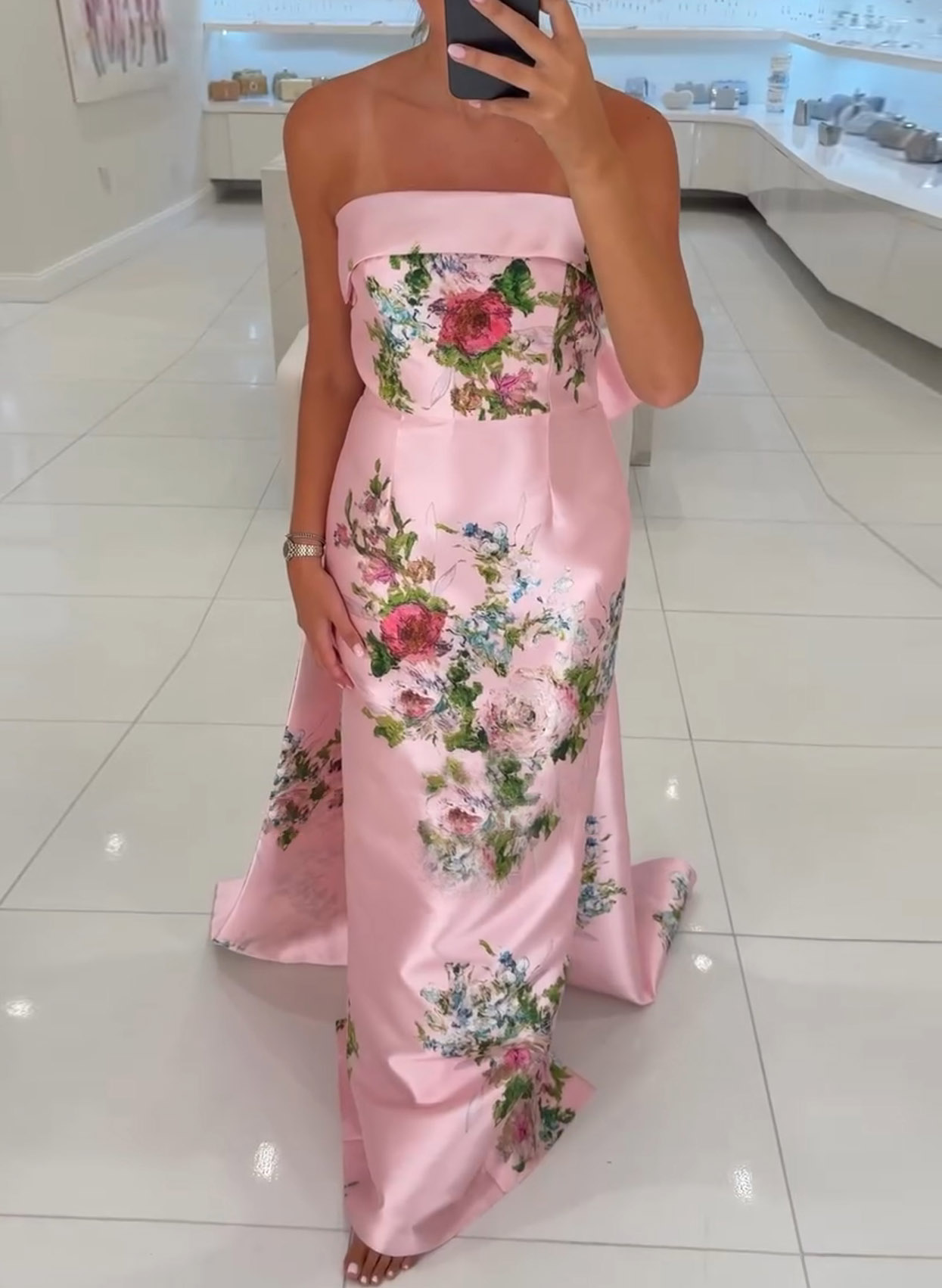 Elegant Strapless Sleeveless Back Slit Floor-Length Bow(s) Evening Dresses