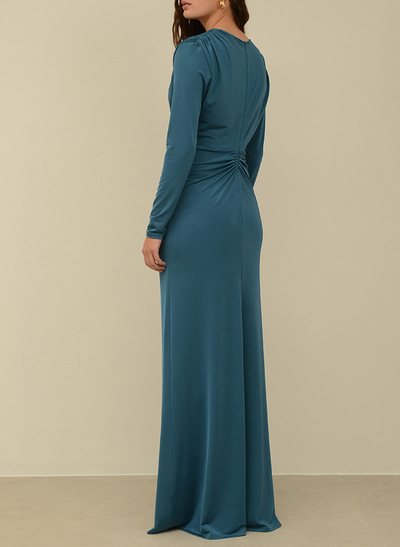 Elegant Pleated Plunge Neck Long Sleeves High Split Floor-Length Evening Dresses