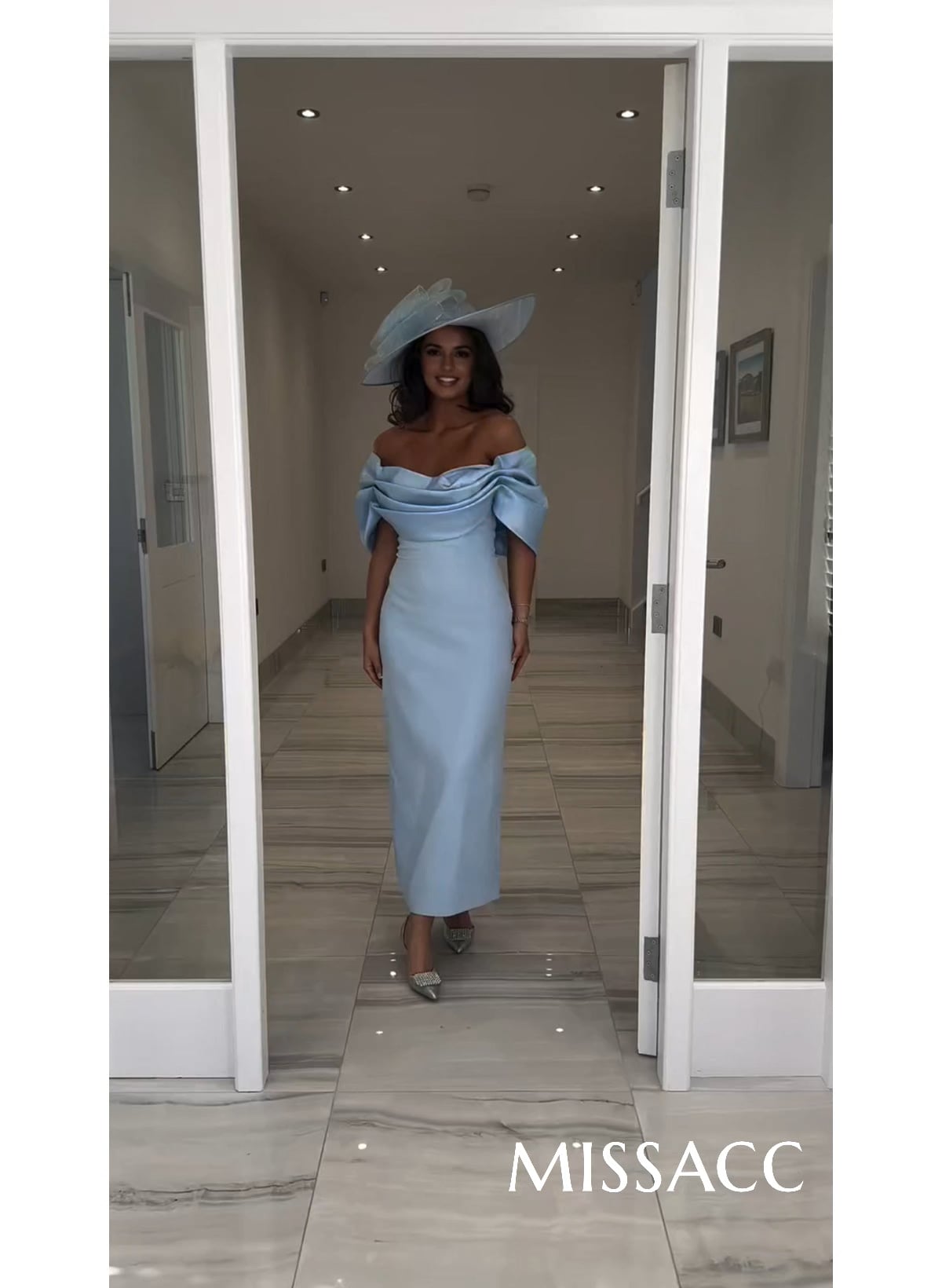 Elegant Off-The-Shoulder Ankle-Length Elastic Satin/Liquid Satin Evening Dresses With Back Slit