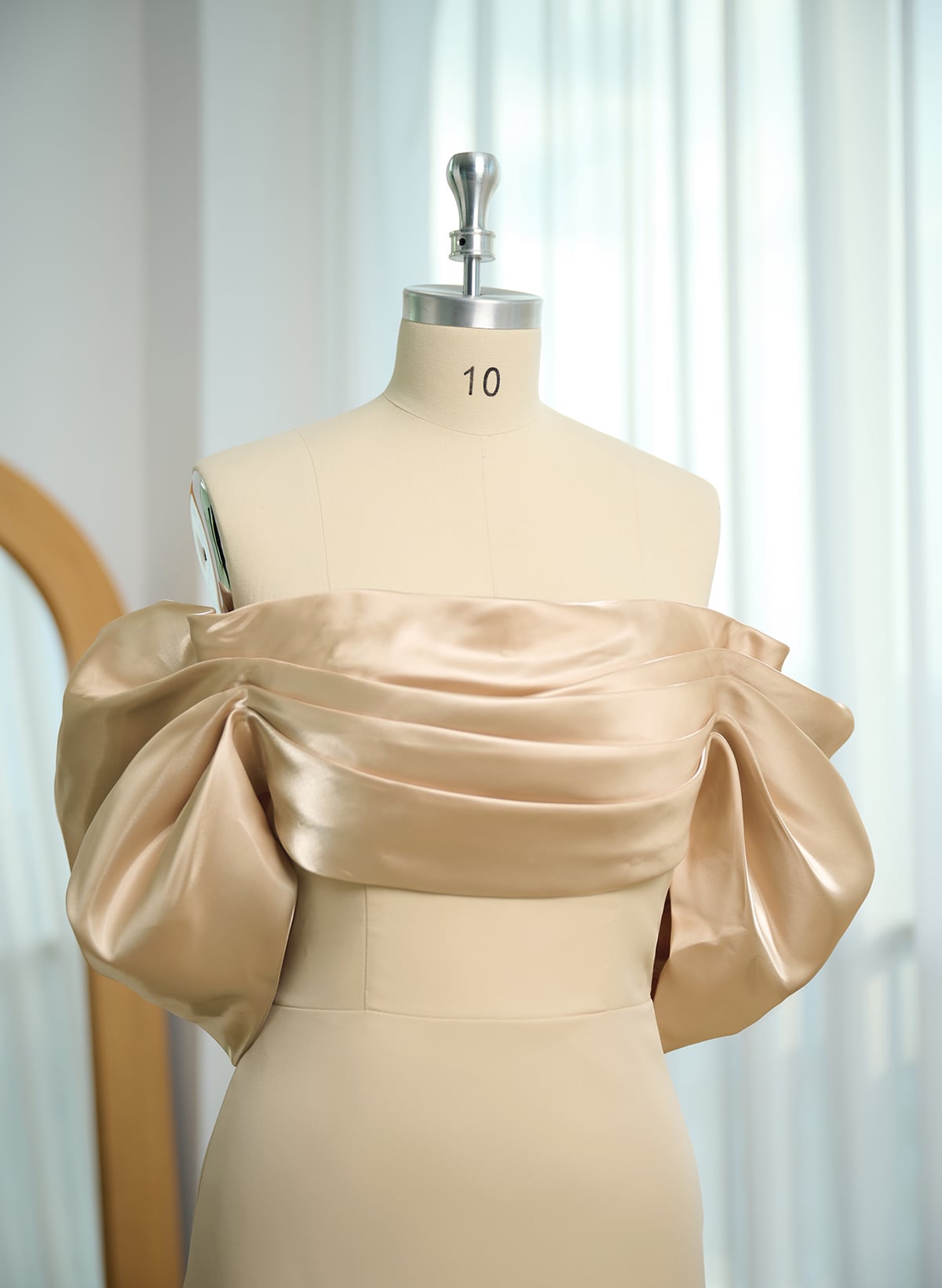 Elegant Off-The-Shoulder Ankle-Length Elastic Satin/Liquid Satin Evening Dresses With Back Slit