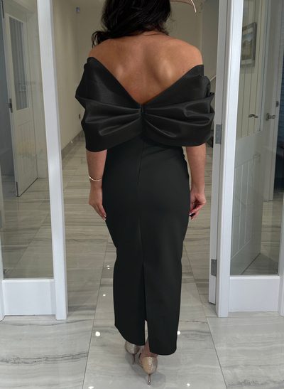 Elegant Off-The-Shoulder Ankle-Length Elastic Satin/Liquid Satin Evening Dresses With Back Slit