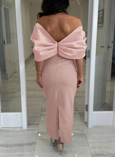 Elegant Off-The-Shoulder Ankle-Length Elastic Satin/Liquid Satin Evening Dresses With Back Slit