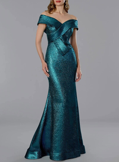Flattering Sparkle & Shine Off-The-Shoulder Sleeveless Mermaid Floor-Length Evening Dresses