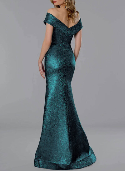 Flattering Sparkle & Shine Off-The-Shoulder Sleeveless Mermaid Floor-Length Evening Dresses