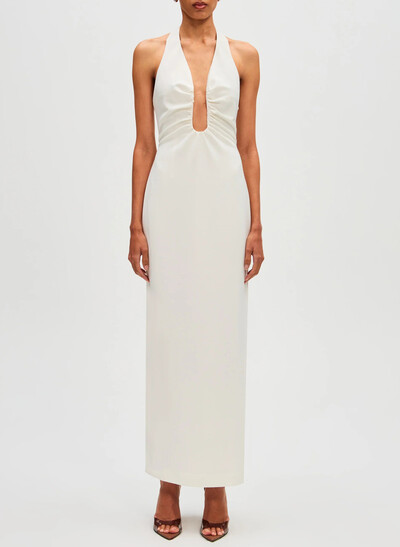 Elegant Halter Sleeveless Ankle-Length Elastic Satin Evening Dresses