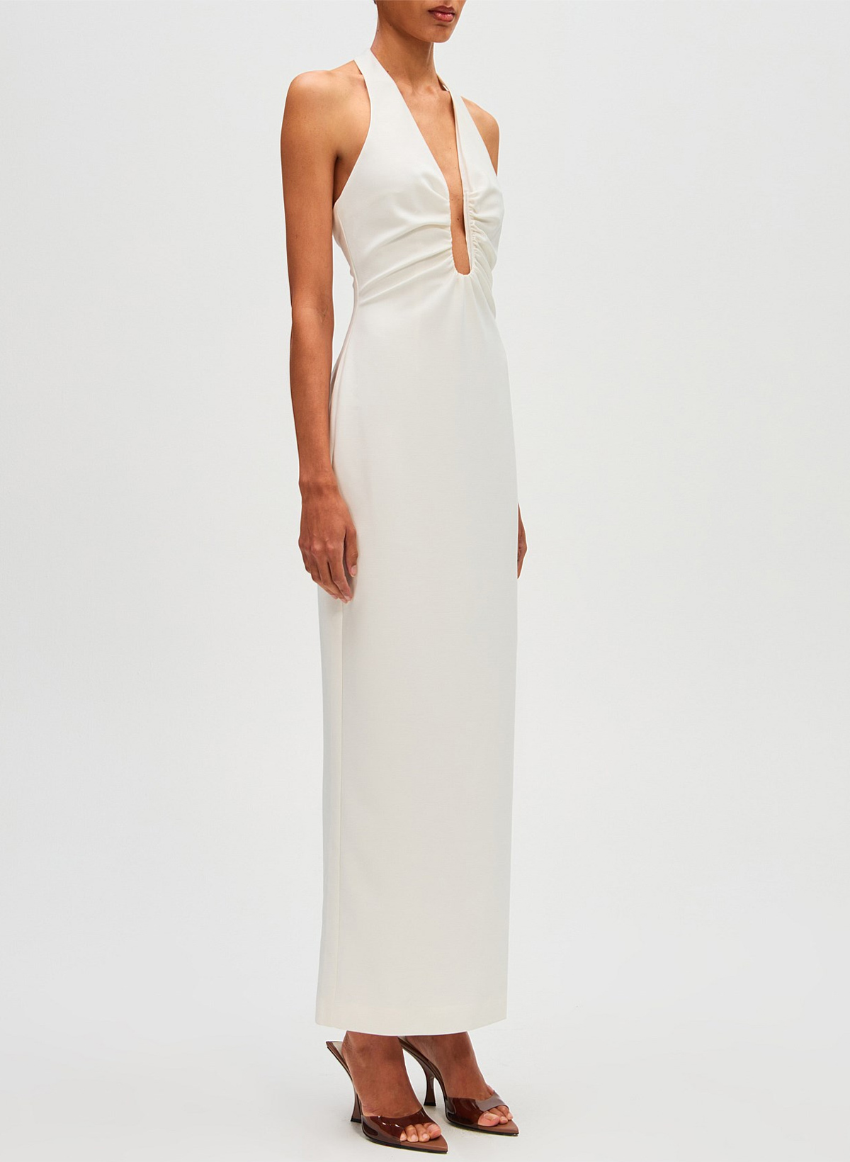 Elegant Halter Sleeveless Ankle-Length Elastic Satin Evening Dresses