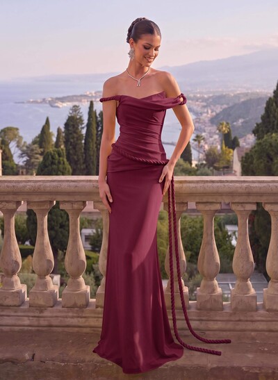 Elegant Off-The-Shoulder Sleeveless Floor-Length Stretch Satin Evening Dresses