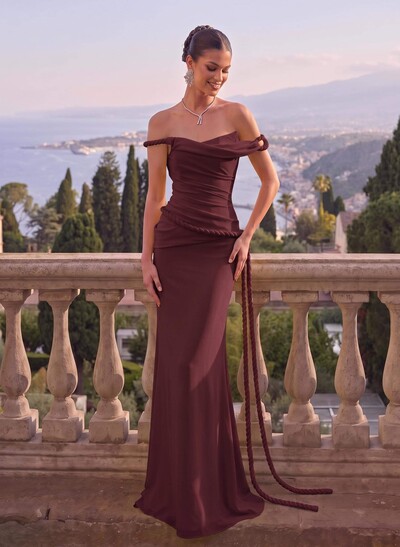 Sheath/Column Off-The-Shoulder Sleeveless Floor-Length Elastic Satin Evening Dresses