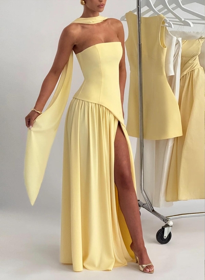 A-Line Sweetheart Sleeveless Floor-Length Stretch Satin Evening Dresses With High Split