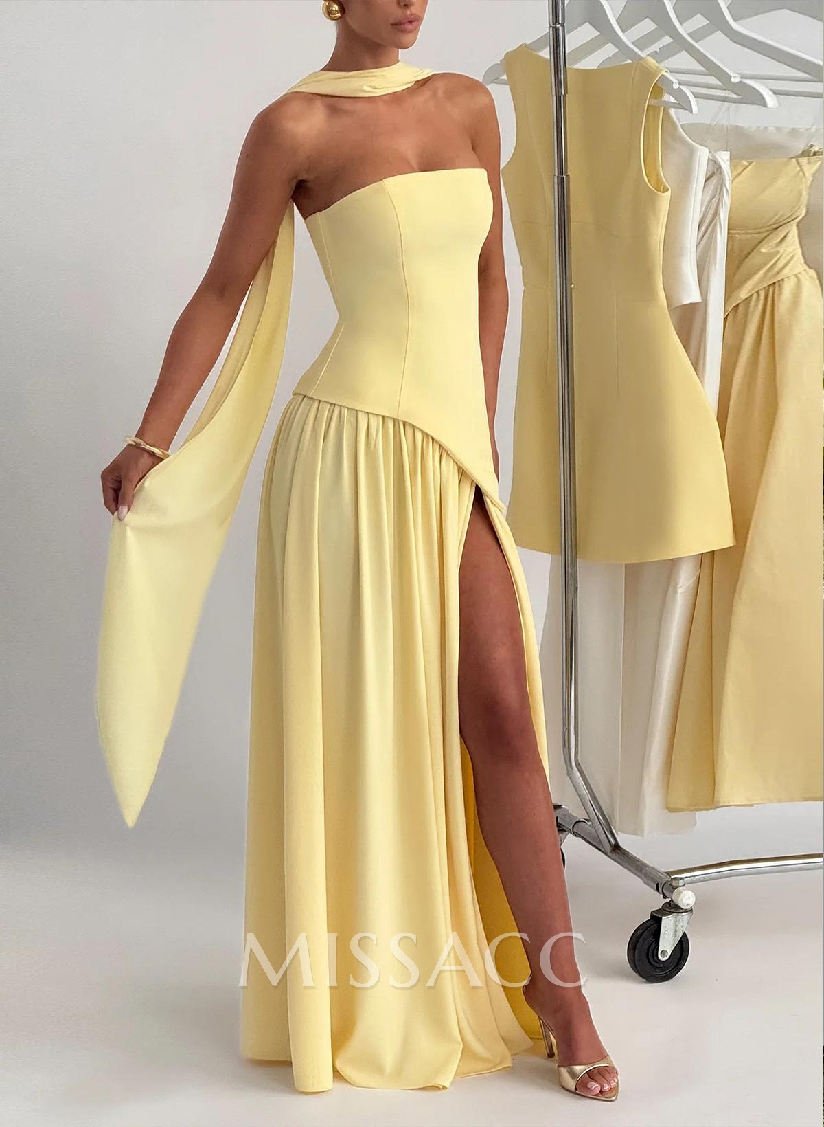A-Line Sweetheart Sleeveless Floor-Length Elastic Satin Evening Dresses With High Split A-Line Sweetheart Sleeveless Floor-Length Elastic Satin Evening Dresses With High Split