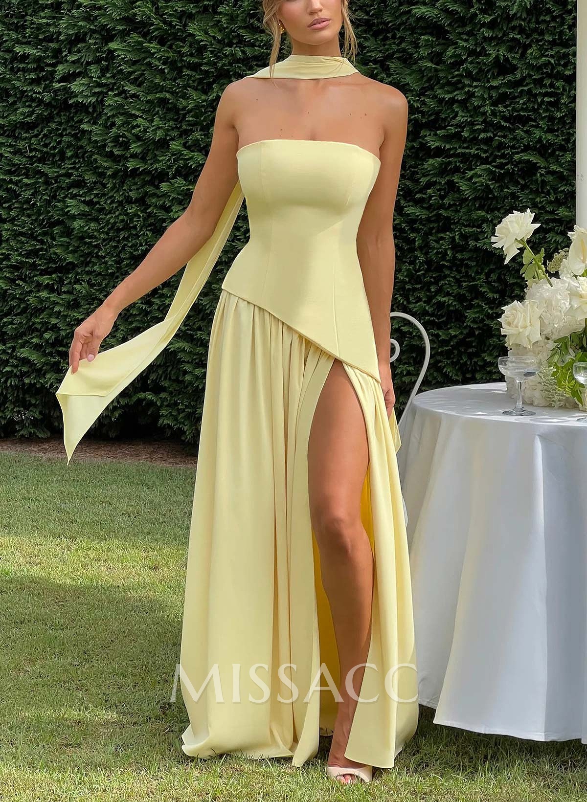A-Line Sweetheart Sleeveless Floor-Length Elastic Satin Evening Dresses With High Split A-Line Sweetheart Sleeveless Floor-Length Elastic Satin Evening Dresses With High Split
