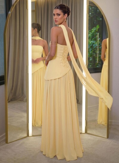 A-Line Sleeveless Floor-Length Chiffon Evening Dresses With High Split