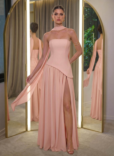 A-Line Sleeveless Floor-Length Chiffon Evening Dresses With High Split