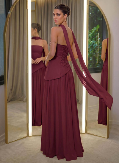 A-Line Sleeveless Floor-Length Chiffon Evening Dresses With High Split