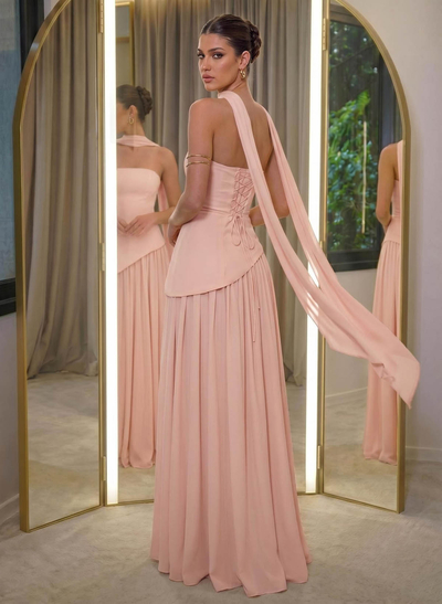 A-Line Sleeveless Floor-Length Chiffon Evening Dresses With High Split