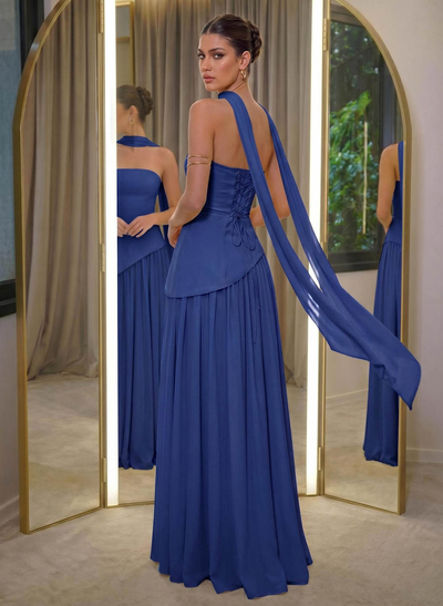 A-Line Sleeveless Floor-Length Chiffon Evening Dresses With High Split