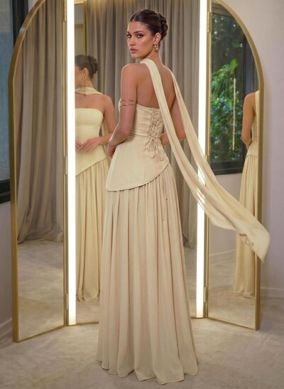 A-Line Sleeveless Floor-Length Chiffon Evening Dresses With High Split