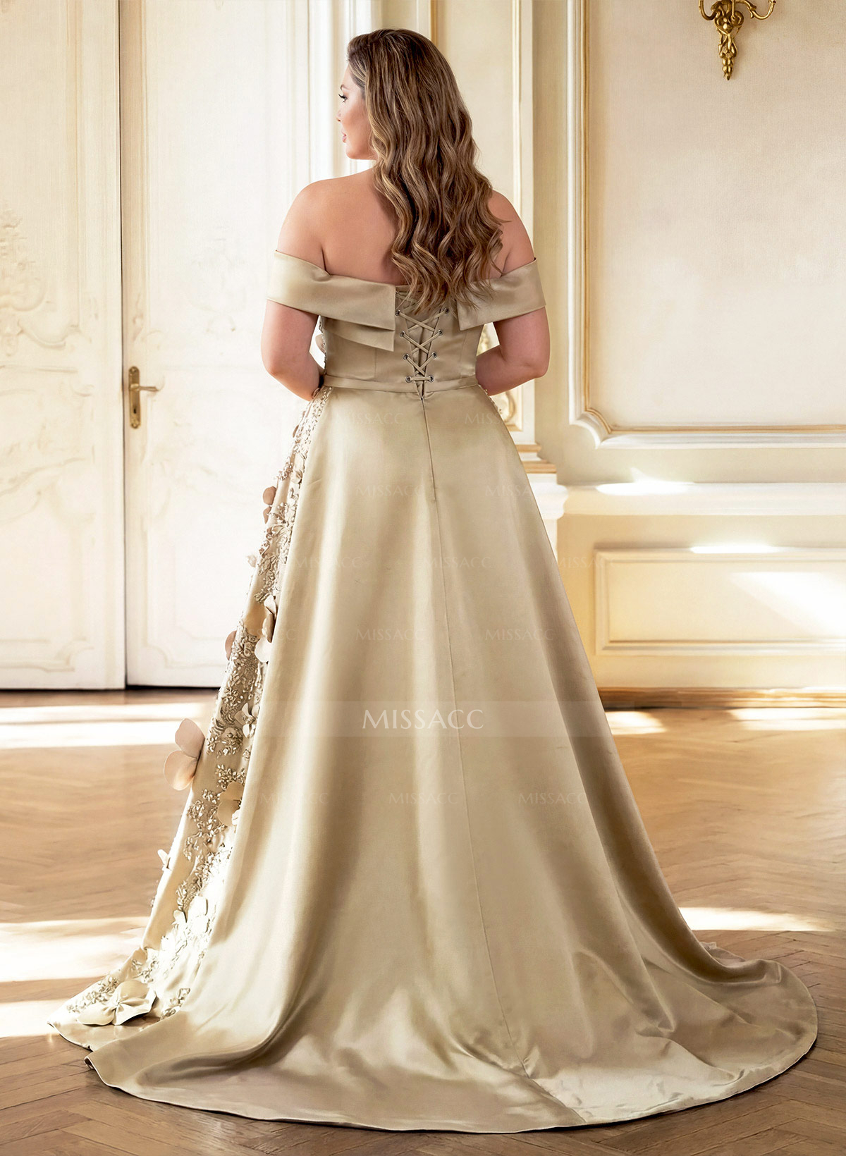 Trumpet/Mermaid Off-The-Shoulder Sweep Train Satin Evening Dresses With Overskirt Dress