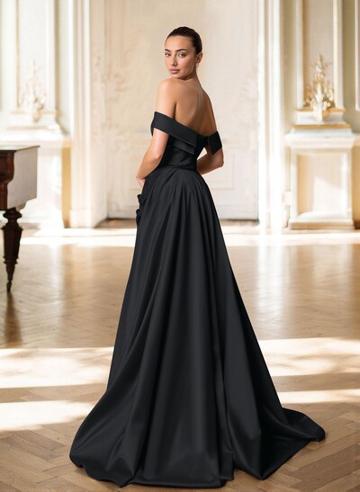 Trumpet/Mermaid Off-The-Shoulder Sweep Train Satin Evening Dresses With Overskirt Dress
