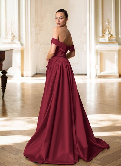 Off-The-Shoulder Trumpet/Mermaid Satin Evening Dress With Detachable Overskirt Train