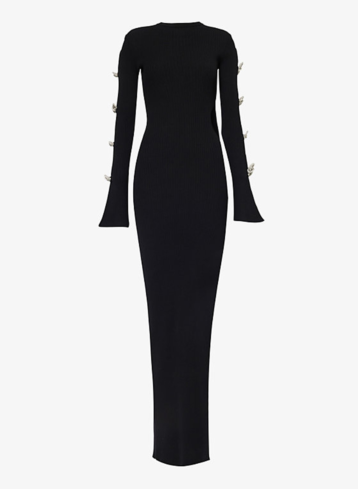 Scoop Neck Bow(s) Long Sleeves Back Hole High Split Floor-Length Stretch Satin Evening Dresses