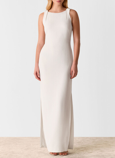 Scoop Neck Sleeveless Floor-Length Stretch Satin Evening Dresses With Split Front/Back Hole