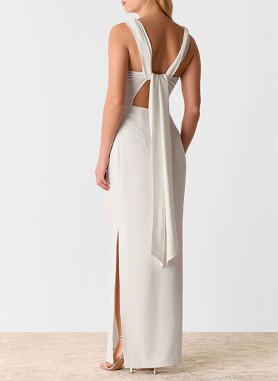Scoop Neck Sleeveless Floor-Length Stretch Satin Evening Dresses With Split Front/Back Hole