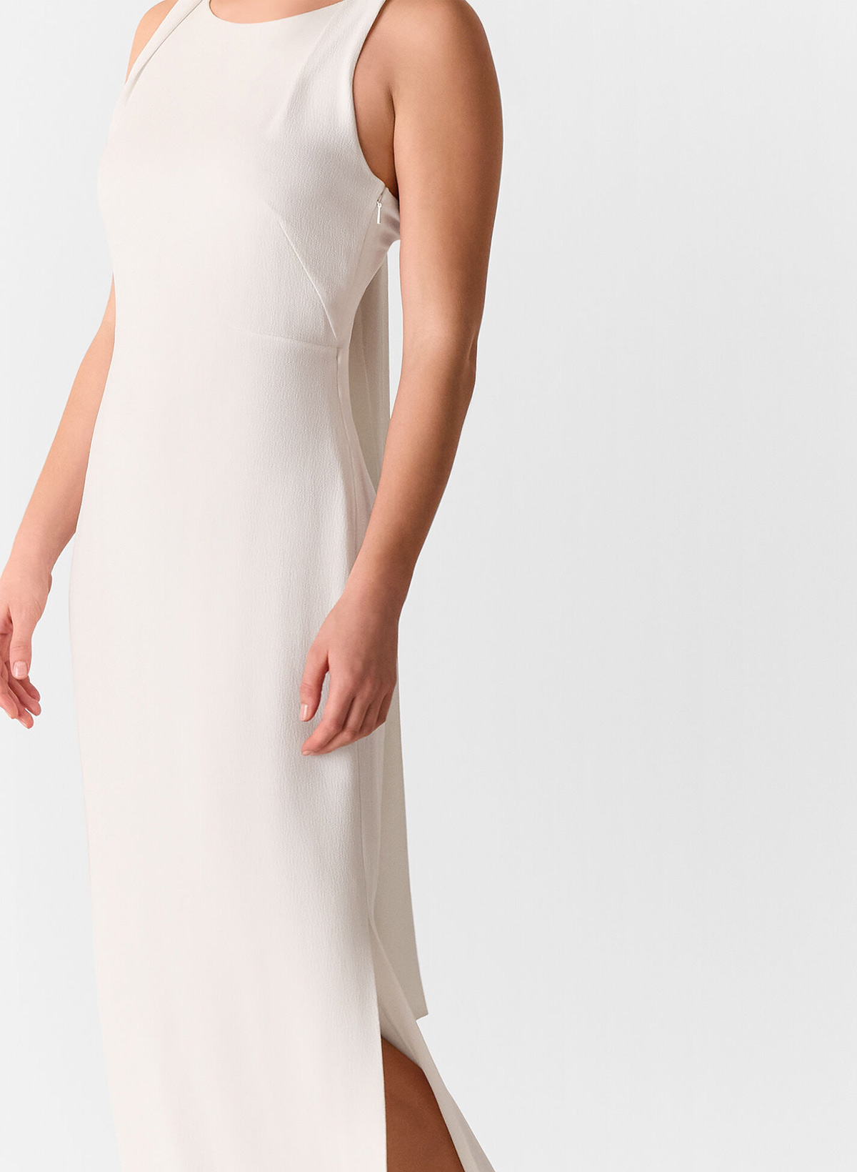 Scoop Neck Sleeveless Floor-Length Stretch Satin Evening Dresses With Split Front/Back Hole