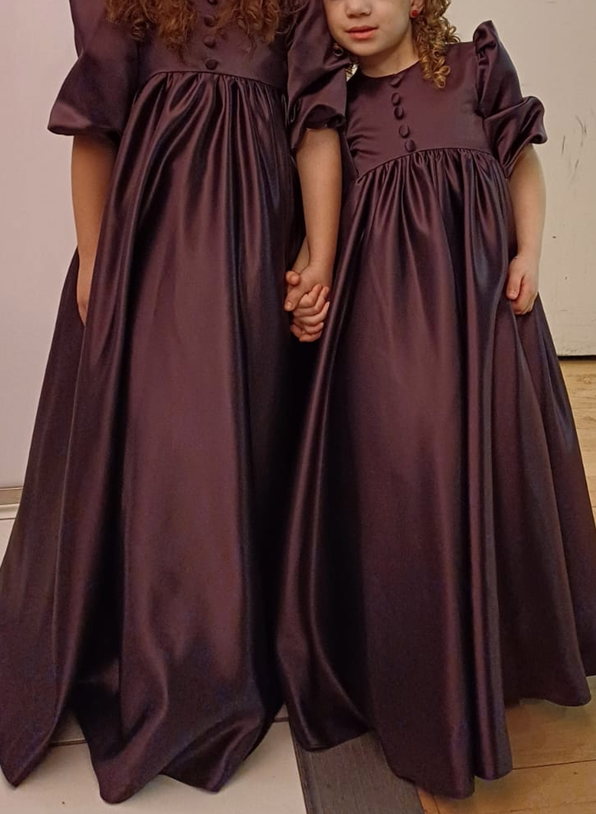Scoop Neck Short Sleeves A-Line Floor-Length Satin Flower Girl Dresses