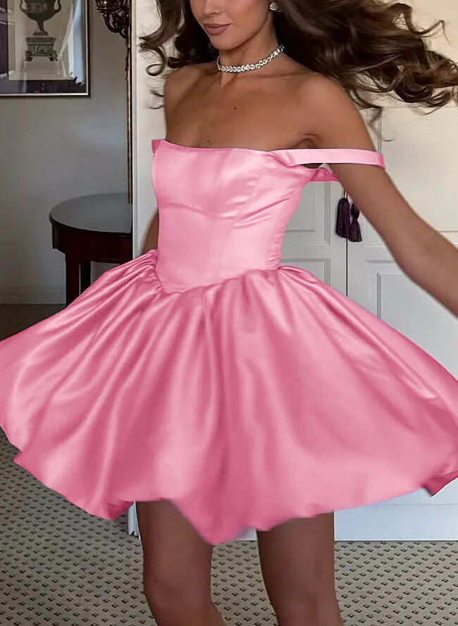Sweet Square Neckline Sleeveless A-Line Short/Mini Matte Satin Homecoming Dresses