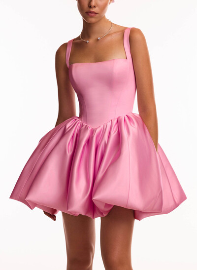 Sweet Square Neckline Sleeveless A-Line Short/Mini Matte Satin Homecoming Dresses