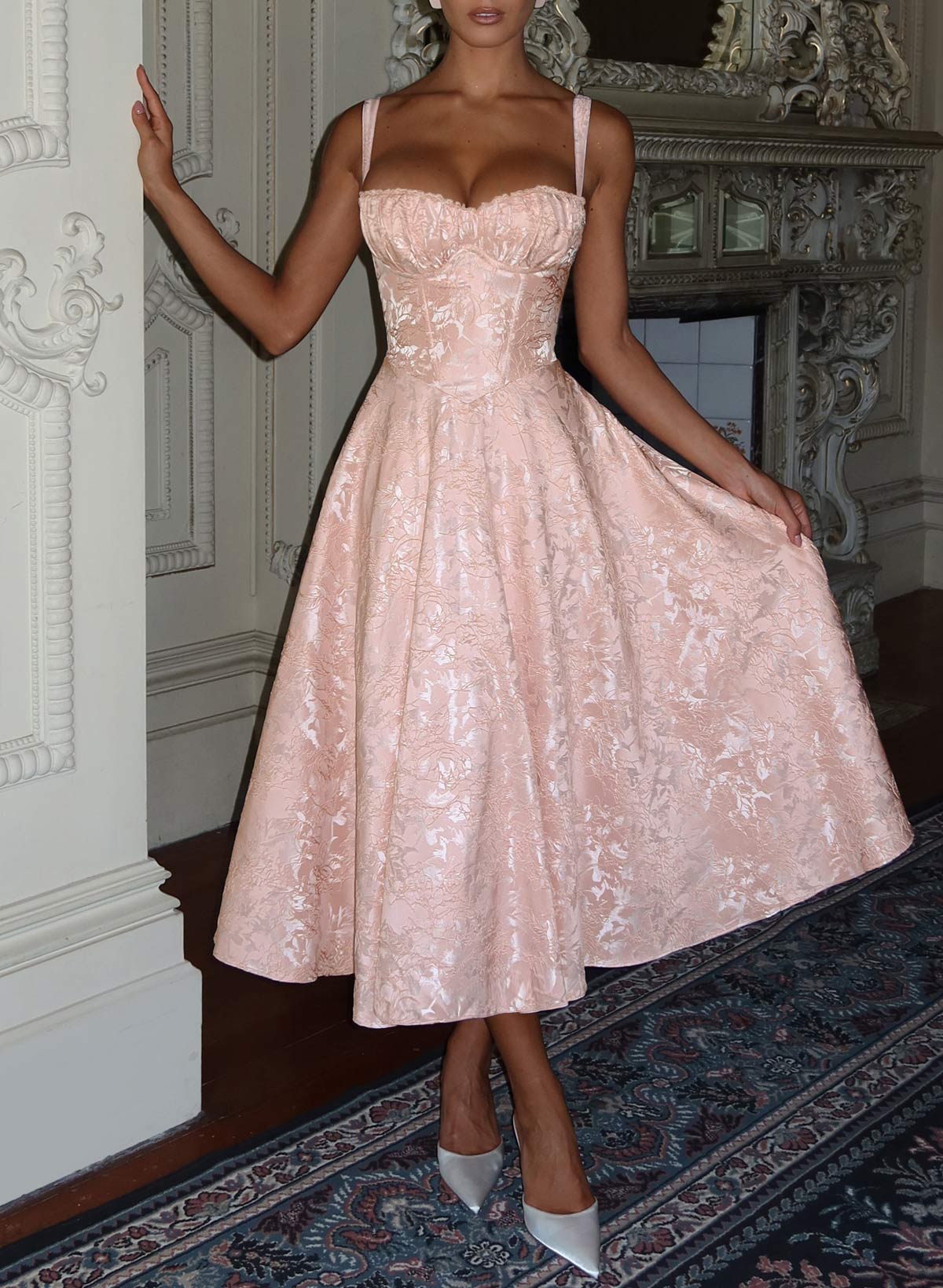 Square Neckline Spaghetti Straps Sleeveless A-Line Tea-Length Homecoming Dresses