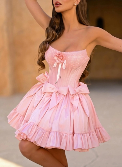 Sweet Flower(s) Cowl Neck Sleeveless Bow(s) A-Line Short/Mini Taffeta Homecoming Dresses