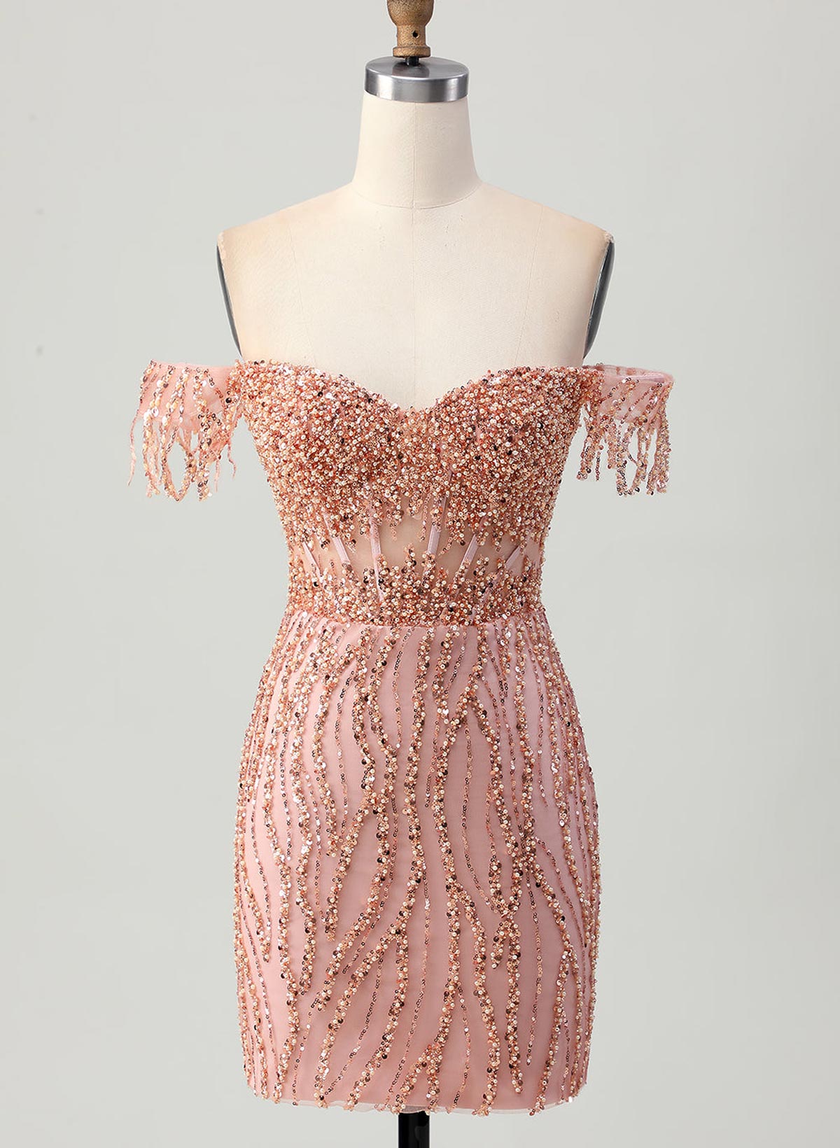 Elegant Sweetheart Off-The-Shoulder Short/Mini Lace/Sequined Homecoming Dresses With Beading
