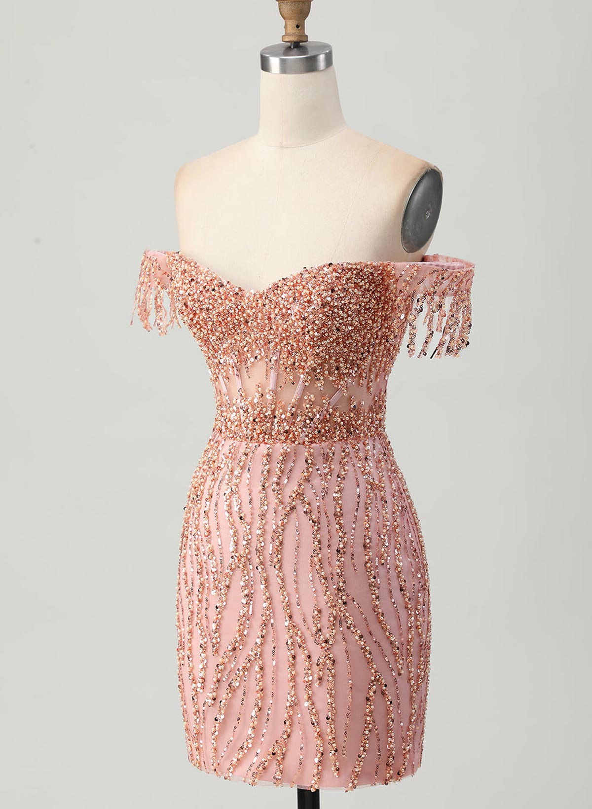 Elegant Sweetheart Off-The-Shoulder Short/Mini Lace/Sequined Homecoming Dresses With Beading