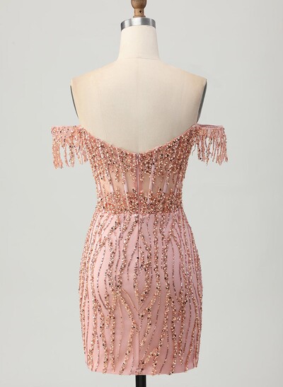 Elegant Sweetheart Off-The-Shoulder Short/Mini Lace/Sequined Homecoming Dresses With Beading