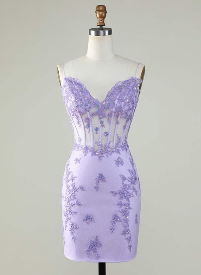 Elegant Sweetheart Sleeveless Spaghetti Straps Short/Mini Lace Sequins Homecoming Dresses