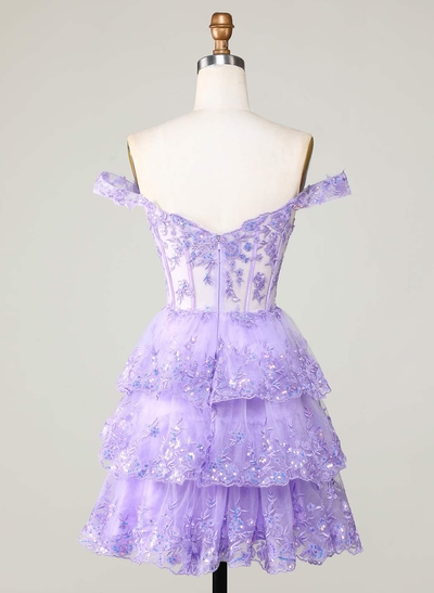 Sweetheart Sleeveless Tiered A-Line Short/Mini Tulle Homecoming Dresses With Sequins/Lace
