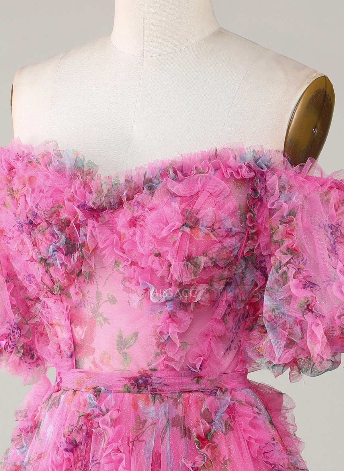 Sweetheart Off-The-Shoulder Short Sleeves A-Line Short/Mini Tulle Chiffon Homecoming Dresses With Ruffle/Bow(s)
