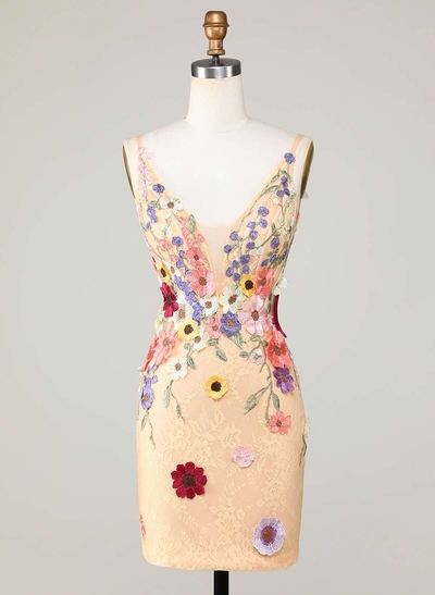 Flower(s) V-Neck Spaghetti Straps Sleeveless Short/Mini Lace/Tulle Homecoming Dresses