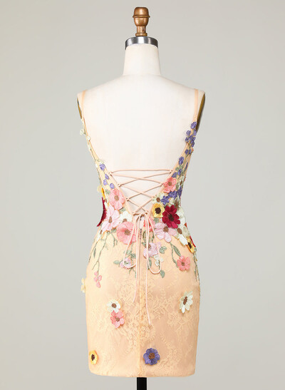 Flower(s) V-Neck Spaghetti Straps Sleeveless Short/Mini Lace/Tulle Homecoming Dresses