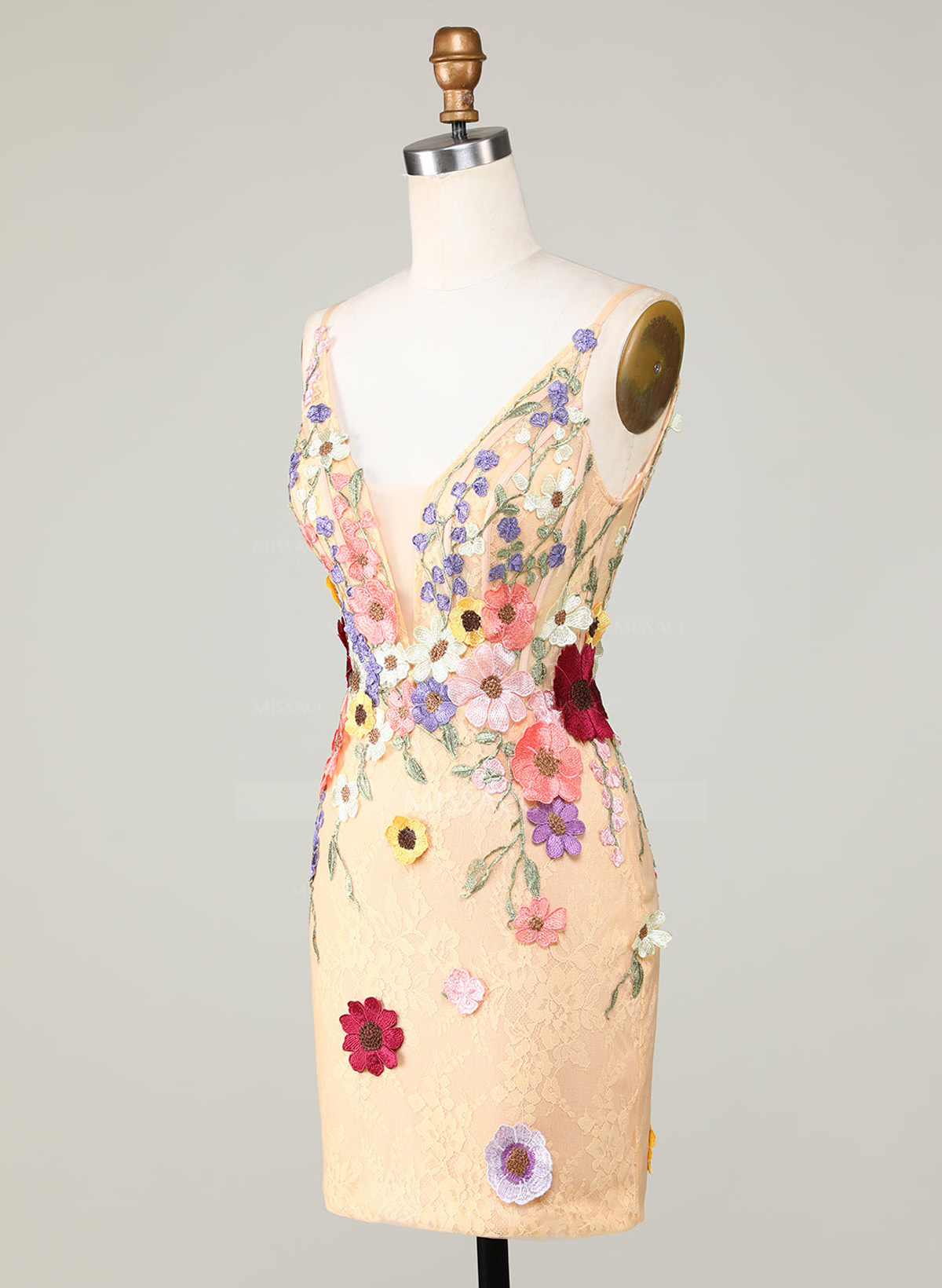 Flower(s) V-Neck Spaghetti Straps Sleeveless Short/Mini Lace/Tulle Homecoming Dresses