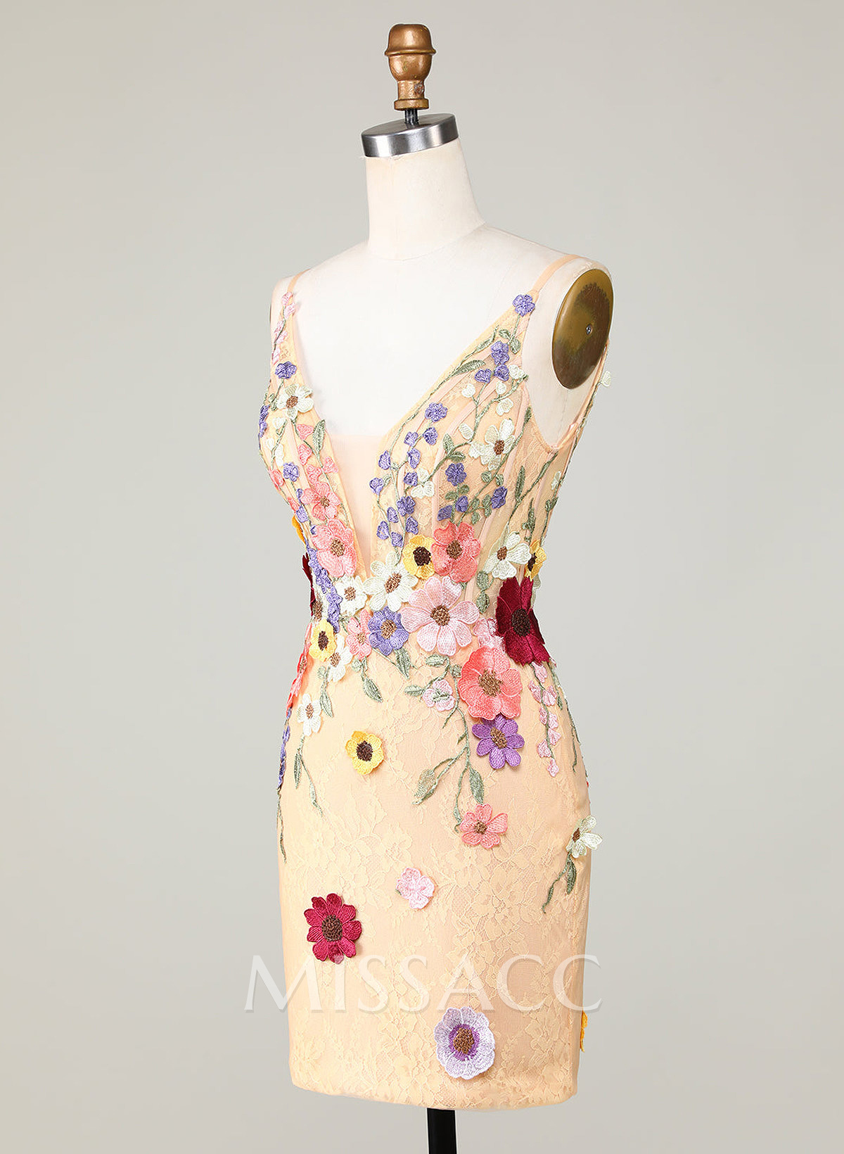 Flower(s) V-Neck Spaghetti Straps Sleeveless Short/Mini Lace/Tulle Homecoming Dresses