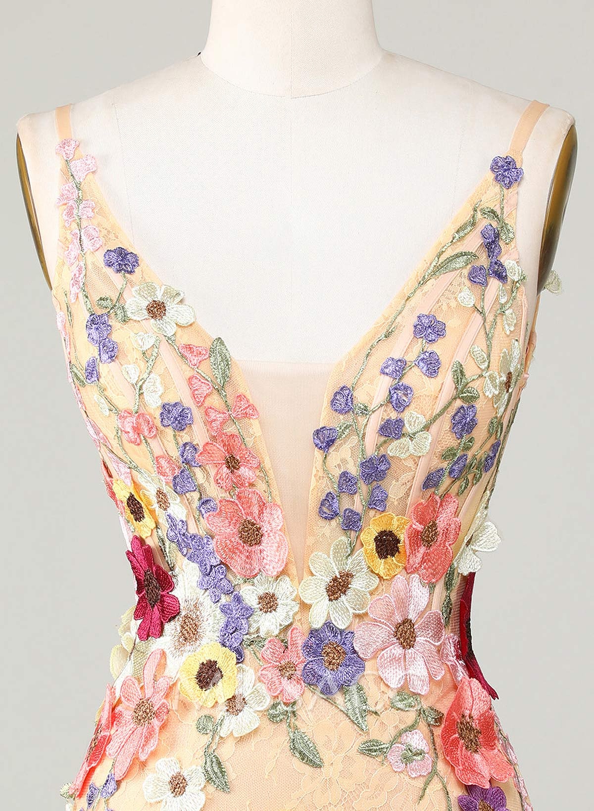 Flower(s) V-Neck Spaghetti Straps Sleeveless Short/Mini Lace/Tulle Homecoming Dresses