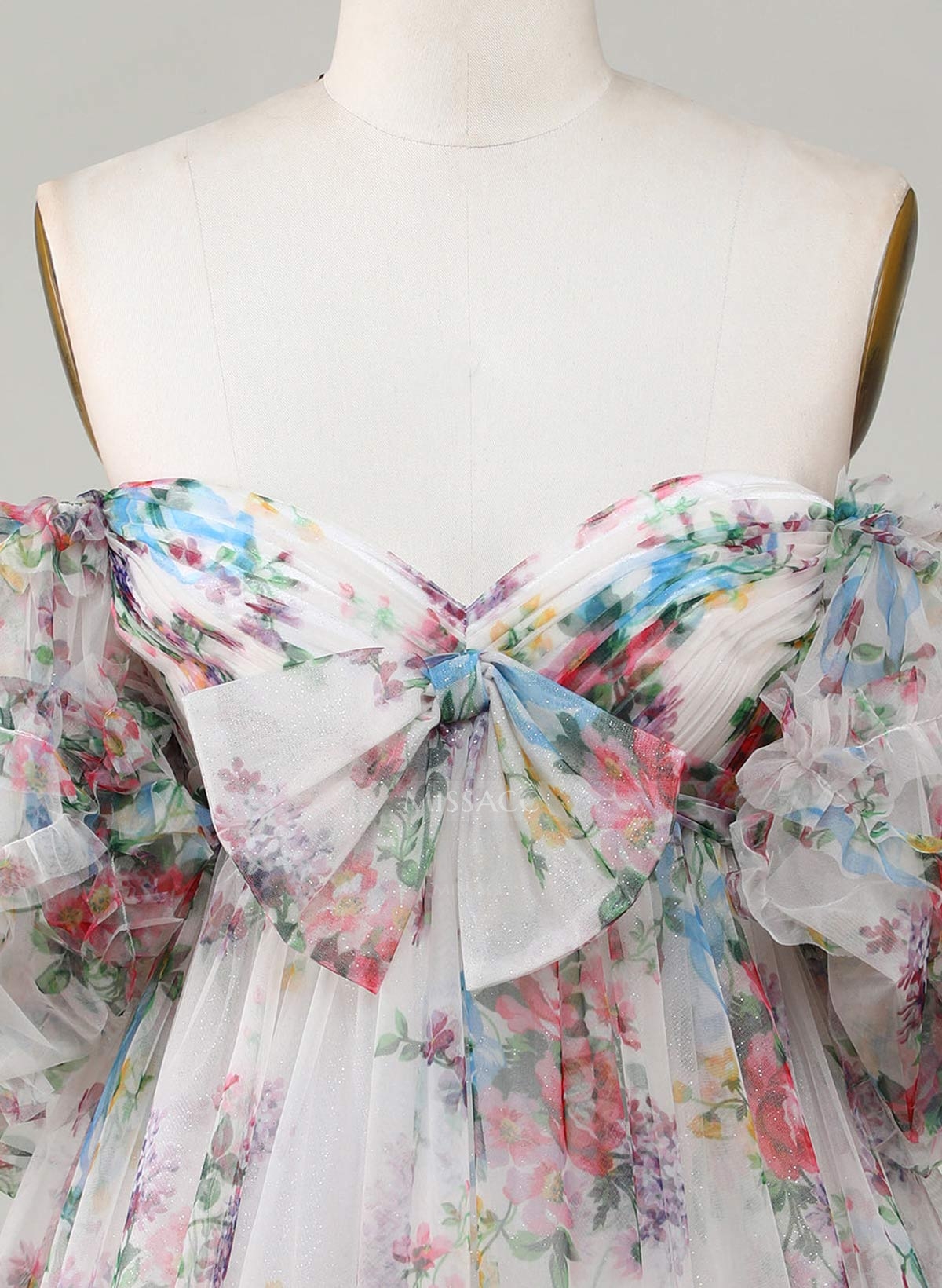 Pleated Bow(s) Sweetheart Off-The-Shoulder Ruffle Short Sleeves A-Line Short/Mini Chiffon Homecoming Dresses
