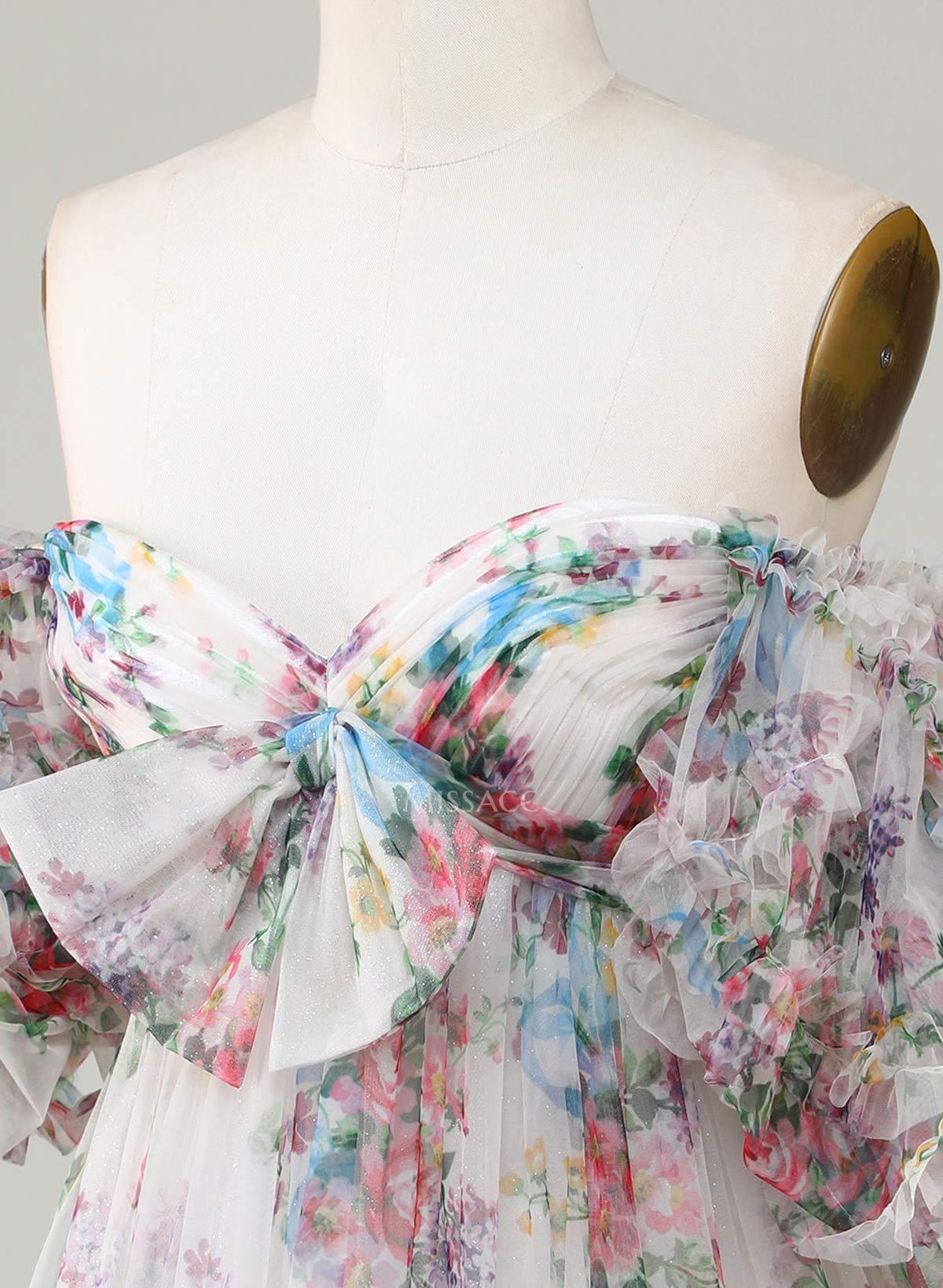 Pleated Bow(s) Sweetheart Off-The-Shoulder Ruffle Short Sleeves A-Line Short/Mini Chiffon Homecoming Dresses