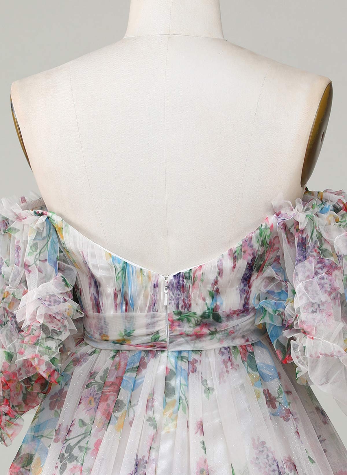 Pleated Bow(s) Sweetheart Off-The-Shoulder Ruffle Short Sleeves A-Line Short/Mini Chiffon Homecoming Dresses
