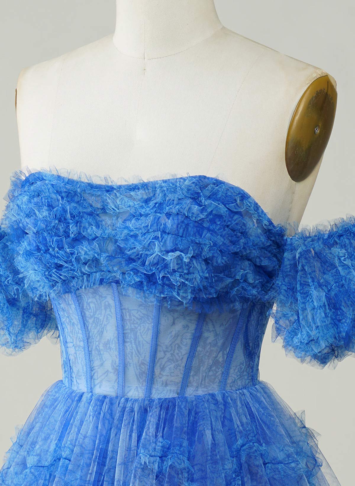 Sweetheart Off-The-Shoulder A-Line Short/Mini Chiffon/Tulle Homecoming Dresses With Ruffle