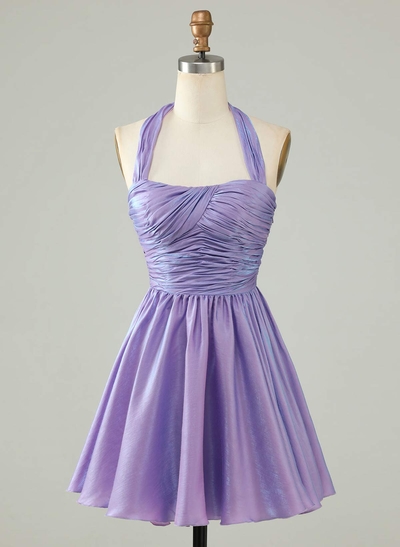 Sparkle & Shine Pleated Halter Sleeveless A-Line Short/Mini Homecoming Dresses